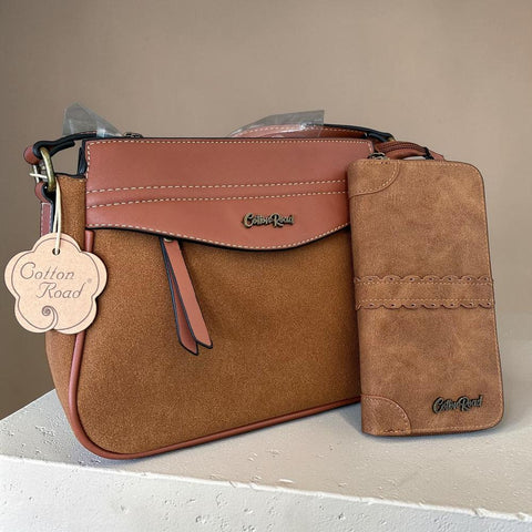 Cotton Road Sling Bag: BROWN PU Leather Crossbody with Matching Wallet
