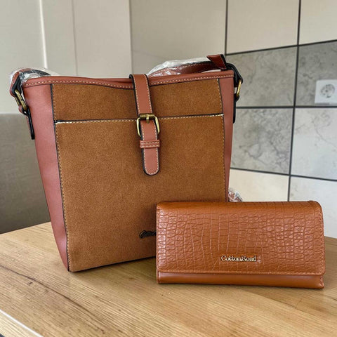 Cotton Road Sling Bag: BROWN PU Leather Crossbody with Matching Wallet
