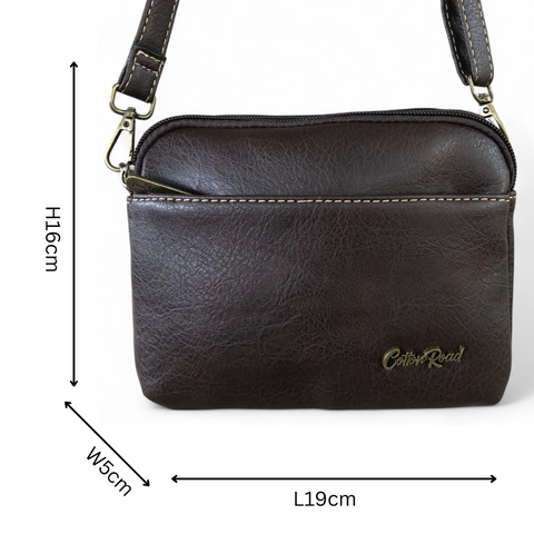 Cotton Road Sling Bag: BROWN PU Leather Mini Sling Bag