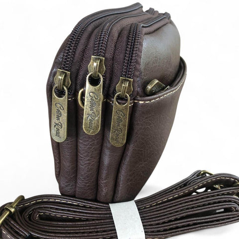 Cotton Road Sling Bag: BROWN PU Leather Mini Sling Bag
