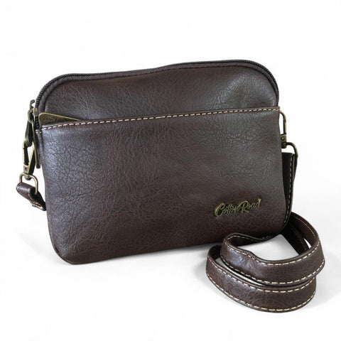 Cotton Road Sling Bag: BROWN PU Leather Mini Sling Bag