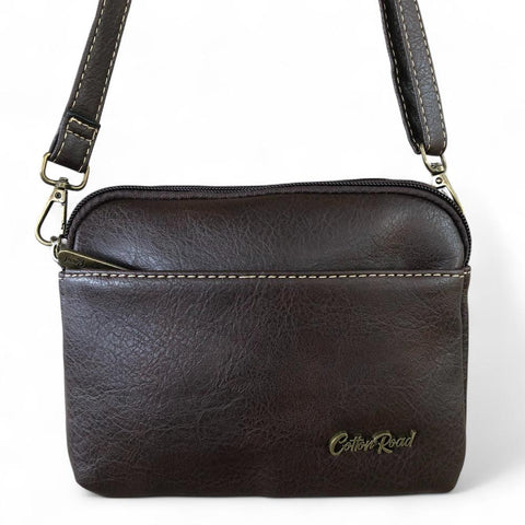 Cotton Road Sling Bag: BROWN PU Leather Mini Sling Bag