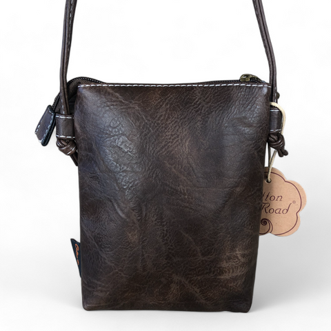 Cotton Road Sling Bag: BROWN PU Leather Mini Sling Bag with WINDMILL