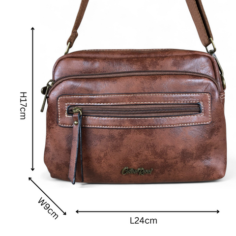 Cotton Road Sling Bag: BROWN PU Leather Sling Bag