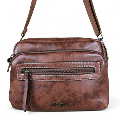 Cotton Road Sling Bag: BROWN PU Leather Sling Bag
