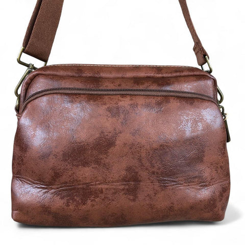 Cotton Road Sling Bag: BROWN PU Leather Sling Bag