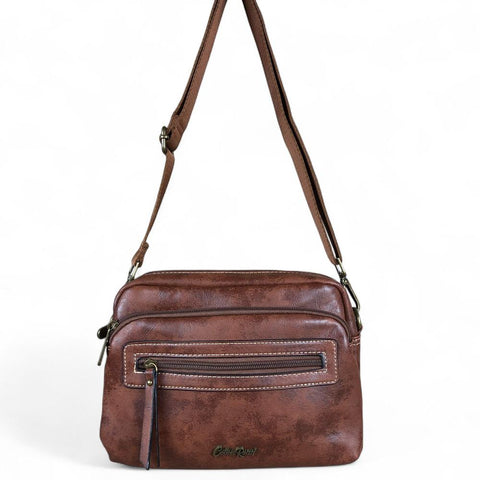 Cotton Road Sling Bag: BROWN PU Leather Sling Bag