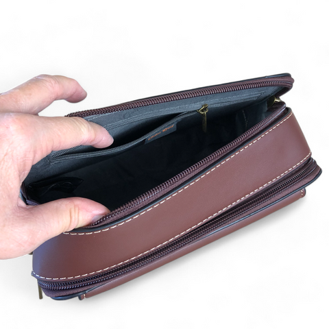 Cotton Road Sling Bag: BROWN PU Leather Sling Bag with BRANDED STRAP