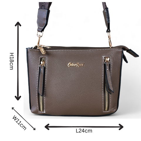 Cotton Road Sling Bag: BROWN PU Leather Sling Bag with BRANDED Strap