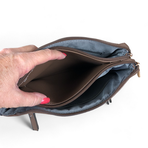 Cotton Road Sling Bag: BROWN PU Leather Sling Bag with BRANDED Strap