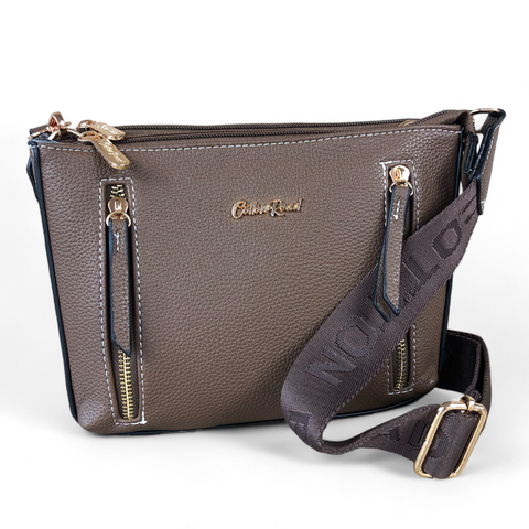 Cotton Road Sling Bag: BROWN PU Leather Sling Bag with BRANDED Strap
