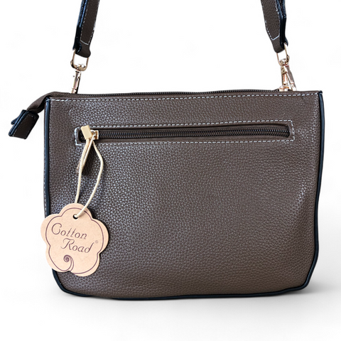 Cotton Road Sling Bag: BROWN PU Leather Sling Bag with BRANDED Strap