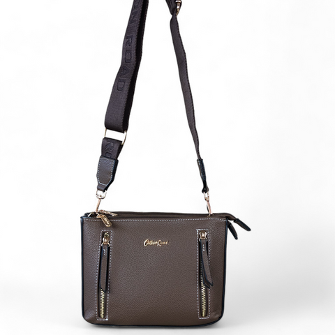 Cotton Road Sling Bag: BROWN PU Leather Sling Bag with BRANDED Strap