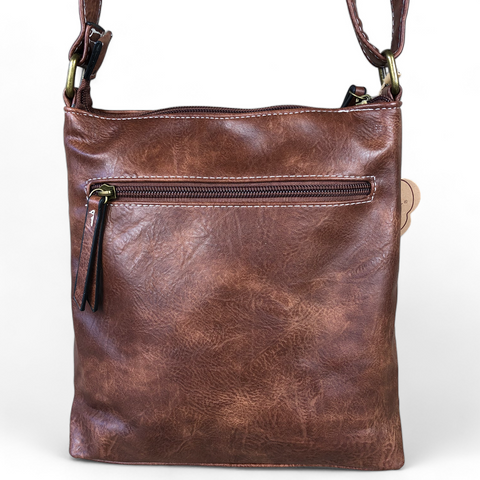 Cotton Road Sling Bag: BROWN PU Leather Sling Bag with Metal Zips