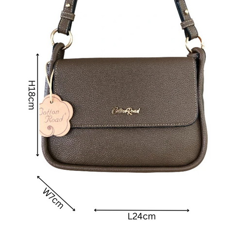 Cotton Road Sling Bag: BROWN PU Leather Sling Bag with Shoulder Strap