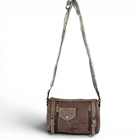 Cotton Road Sling Bag: BROWN PU Leather with BRANDED Strap