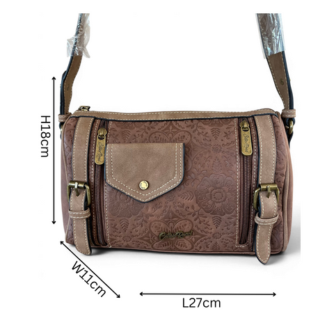 Cotton Road Sling Bag: BROWN PU Leather with BRANDED Strap
