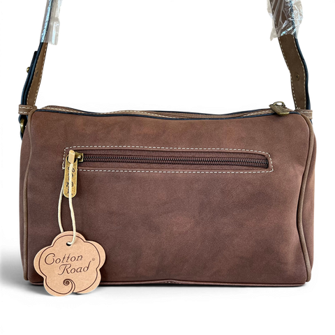 Cotton Road Sling Bag: BROWN PU Leather with BRANDED Strap