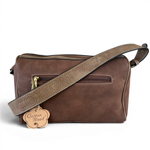 Cotton Road Sling Bag: BROWN PU Leather with BRANDED Strap