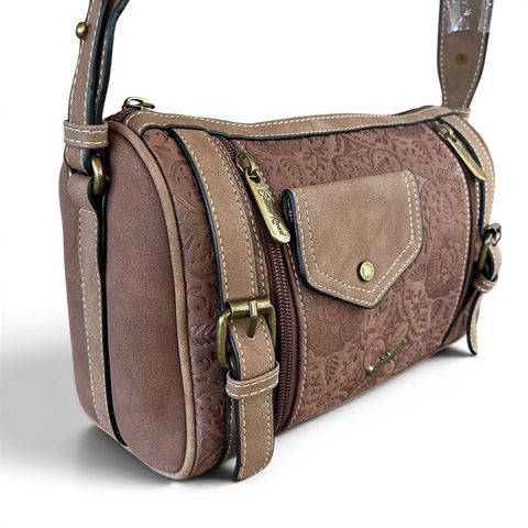 Cotton Road Sling Bag: BROWN PU Leather with BRANDED Strap