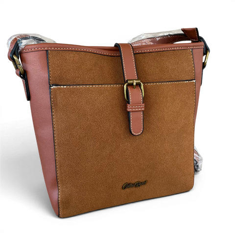Cotton Road Sling Bag: BROWN PU Leather with Buckle Clip Design