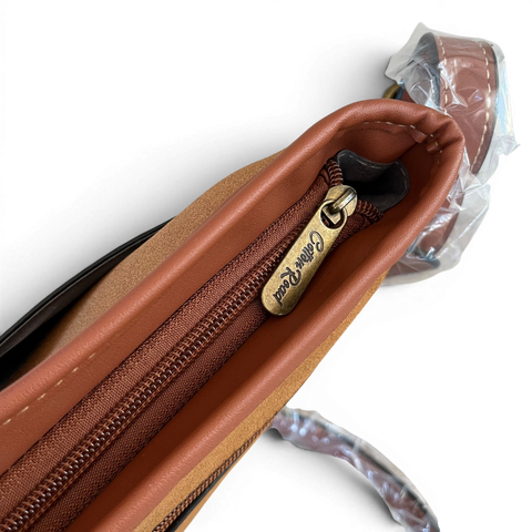Cotton Road Sling Bag: BROWN PU Leather with Buckle Clip Design