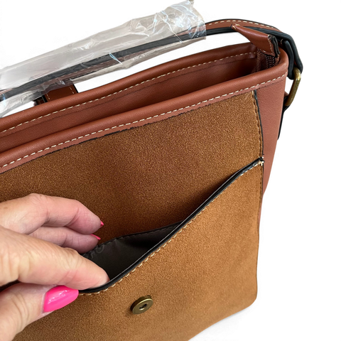 Cotton Road Sling Bag: BROWN PU Leather with Buckle Clip Design