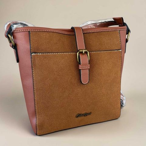 Cotton Road Sling Bag: BROWN PU Leather with Buckle Clip Design