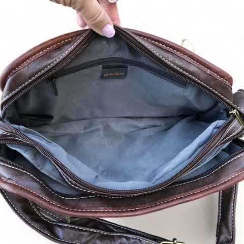 Cotton Road Sling Bag: BROWN PU Leather with Buckle detailing