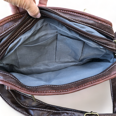 Cotton Road Sling Bag: BROWN PU Leather with Buckle detailing