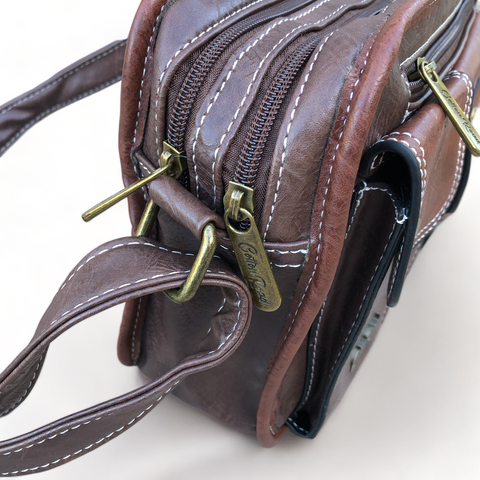 Cotton Road Sling Bag: BROWN PU Leather with Buckle detailing