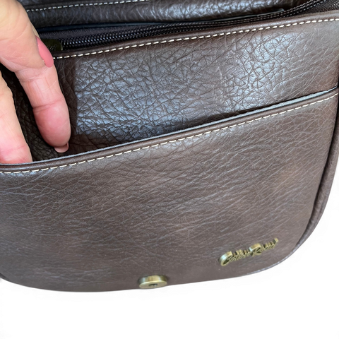 Cotton Road Sling Bag: BROWN PU Leather with LEOPARD Print Flap