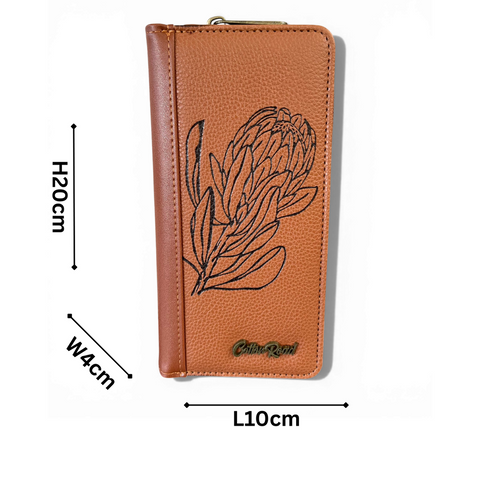 Cotton Road Sling Bag: BROWN PU Leather with Matching Protea Wallet Design