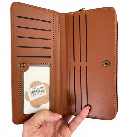 Cotton Road Sling Bag: BROWN PU Leather with Matching Protea Wallet Design