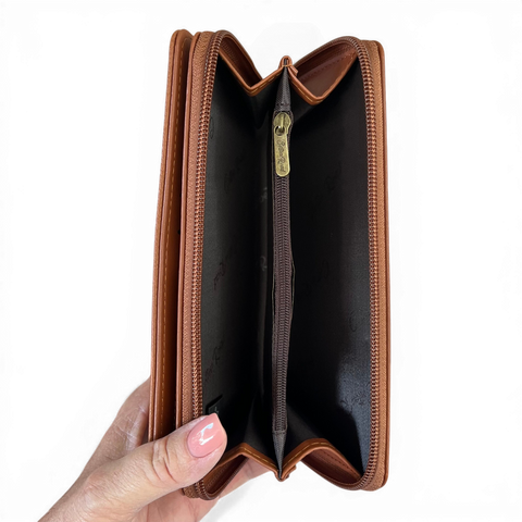Cotton Road Sling Bag: BROWN PU Leather with Matching Protea Wallet Design