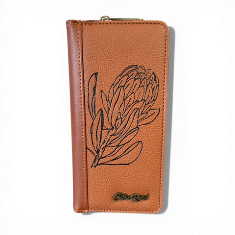Cotton Road Sling Bag: BROWN PU Leather with Matching Protea Wallet Design
