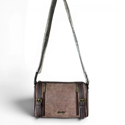 Cotton Road Sling Bag: BROWN PU Leather with PROTEA Design
