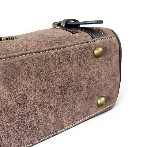 Cotton Road Sling Bag: BROWN PU Leather with PROTEA Design