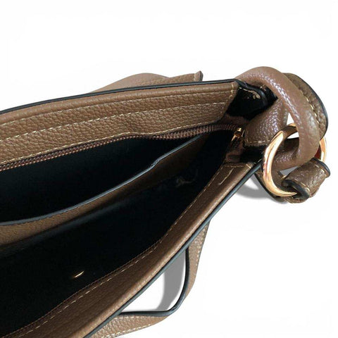 Cotton Road Sling Bag: BROWN PU Leather with Shoulder Strap and Matching Wallet