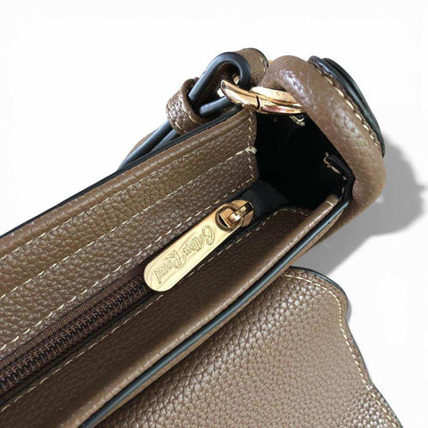 Cotton Road Sling Bag: BROWN PU Leather with Shoulder Strap and Matching Wallet