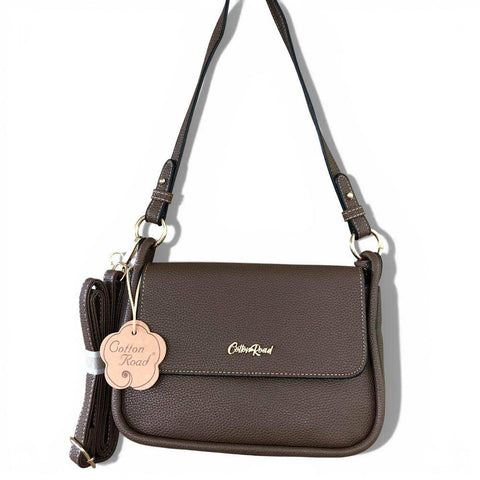 Cotton Road Sling Bag: BROWN PU Leather with Shoulder Strap and Matching Wallet