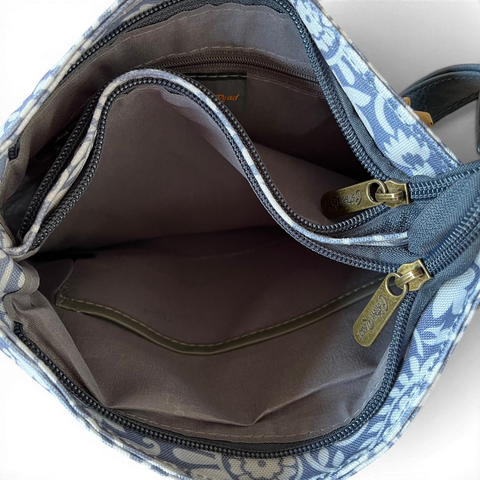 Cotton Road Sling Bag: Blue Paisley Design Canvas with Matching Wallet and Card Holder