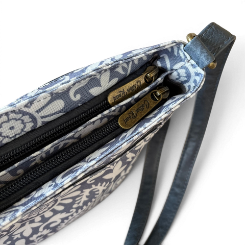Cotton Road Sling Bag: Blue Paisley Design Canvas with Matching Wallet and Card Holder