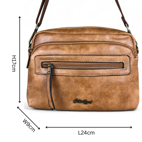 Cotton Road Sling Bag: CAMEL PU Leather Bag