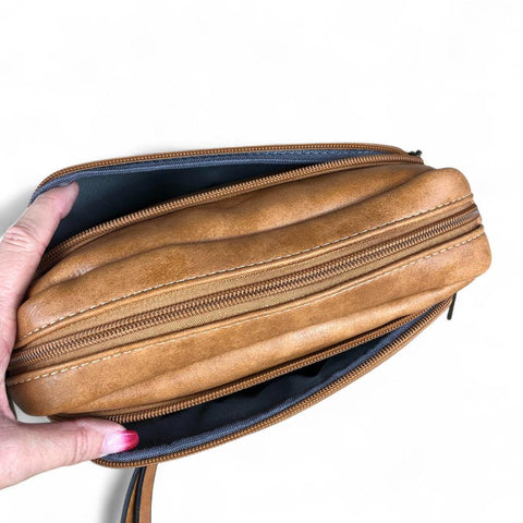 Cotton Road Sling Bag: CAMEL PU Leather Bag