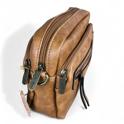 Cotton Road Sling Bag: CAMEL PU Leather Bag
