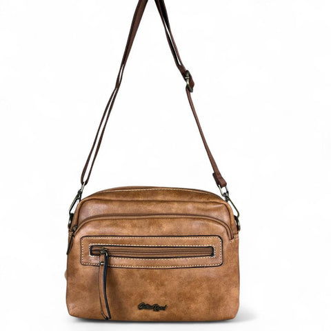 Cotton Road Sling Bag: CAMEL PU Leather Bag
