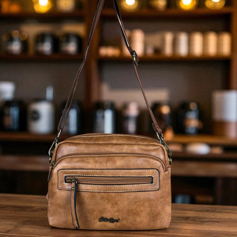 Cotton Road Sling Bag: CAMEL PU Leather Bag