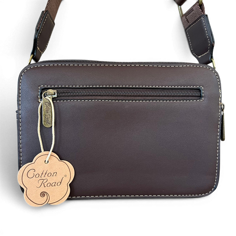 Cotton Road Sling Bag: COFFEE BROWN PU Leather Crossbody with EMBOSSED Design