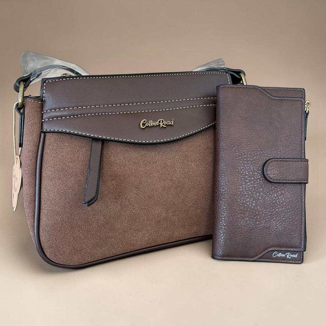 Cotton Road Sling Bag: COFFEE BROWN PU Leather Crossbody with Matching Wallet